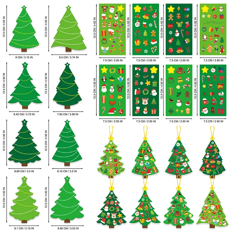 24 Sets Christmas Tree DIY Craft Kit - Create Your Own Holiday Greeting Cards with Stickers, Perfect for Xmas Party Kids Gift
