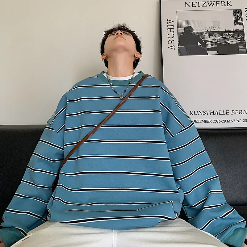 

Striped Hoodie Men Oversized Fashion Casual Round Neck Sweatshirt Men Streetwear Hip Hop Loose Pullover Hoodie Mens Hoody S-2XL