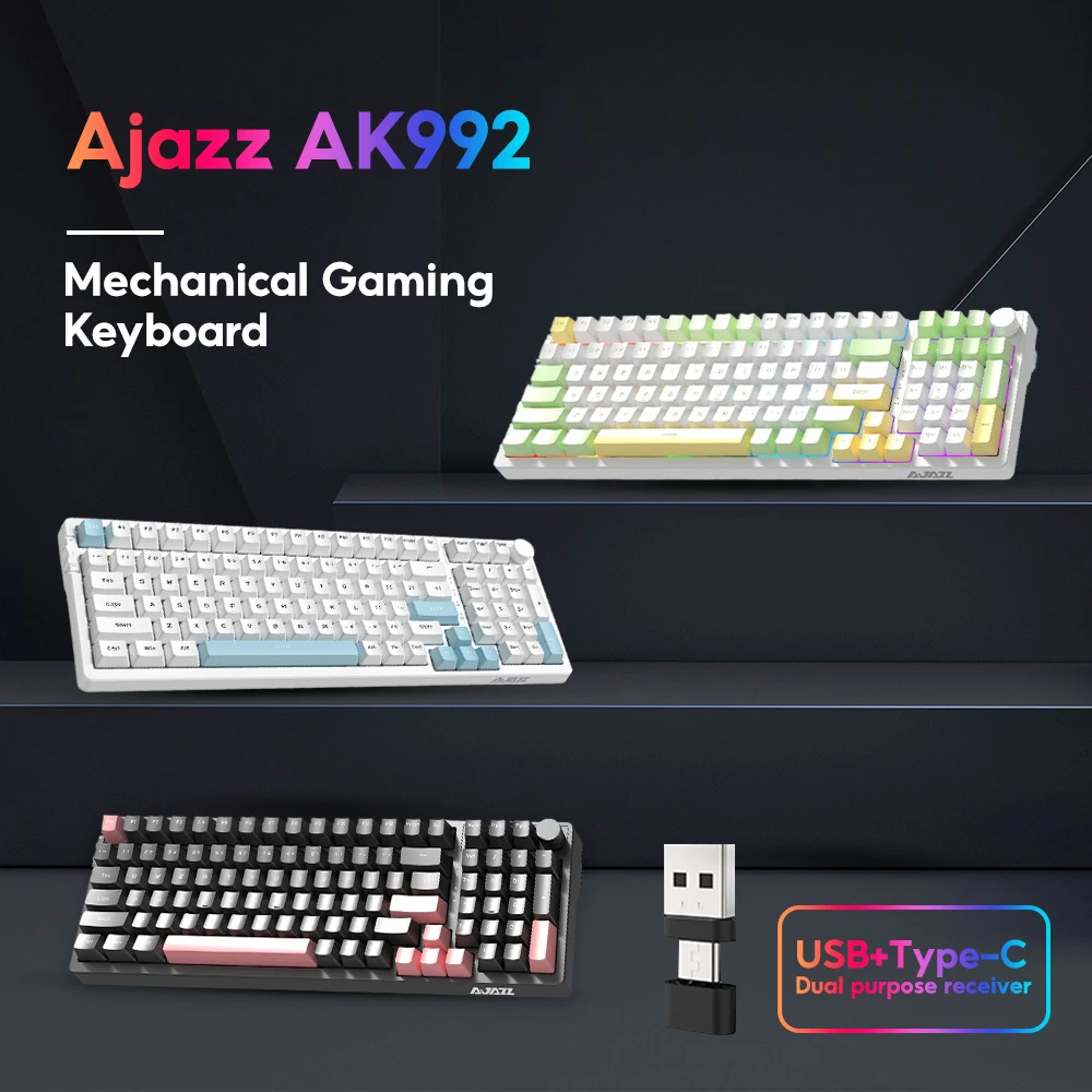 Ajazz 100Keys Mechanical Keyboard RGB Wireless Gaming Keyboard PBT Keycaps Hot Swap Keyboards