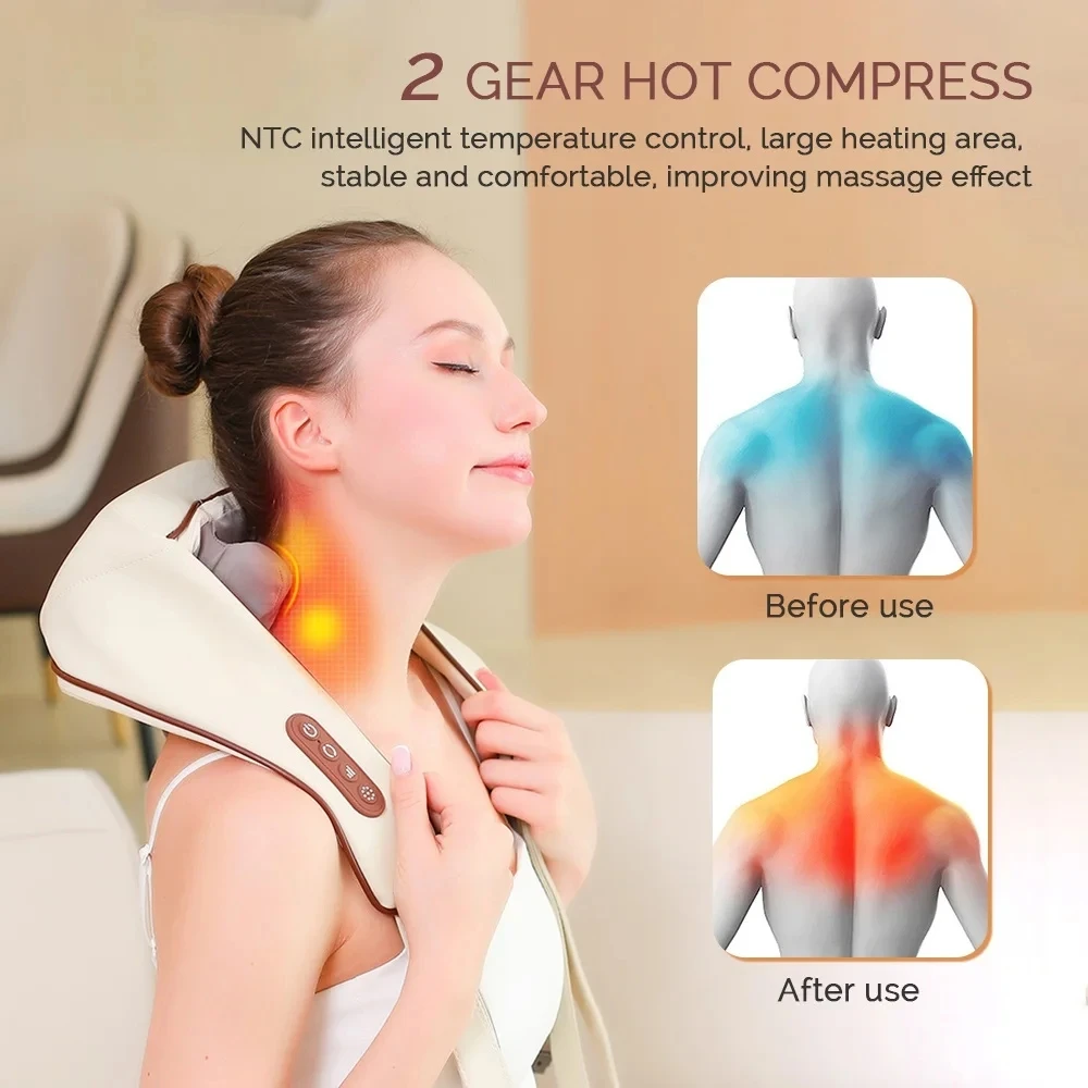 Electric Neck Massager Shiatsu Neck and Shoulder Massager Deep Kneading Electric Massage Pillow For Waist Leg Body Rechargeable