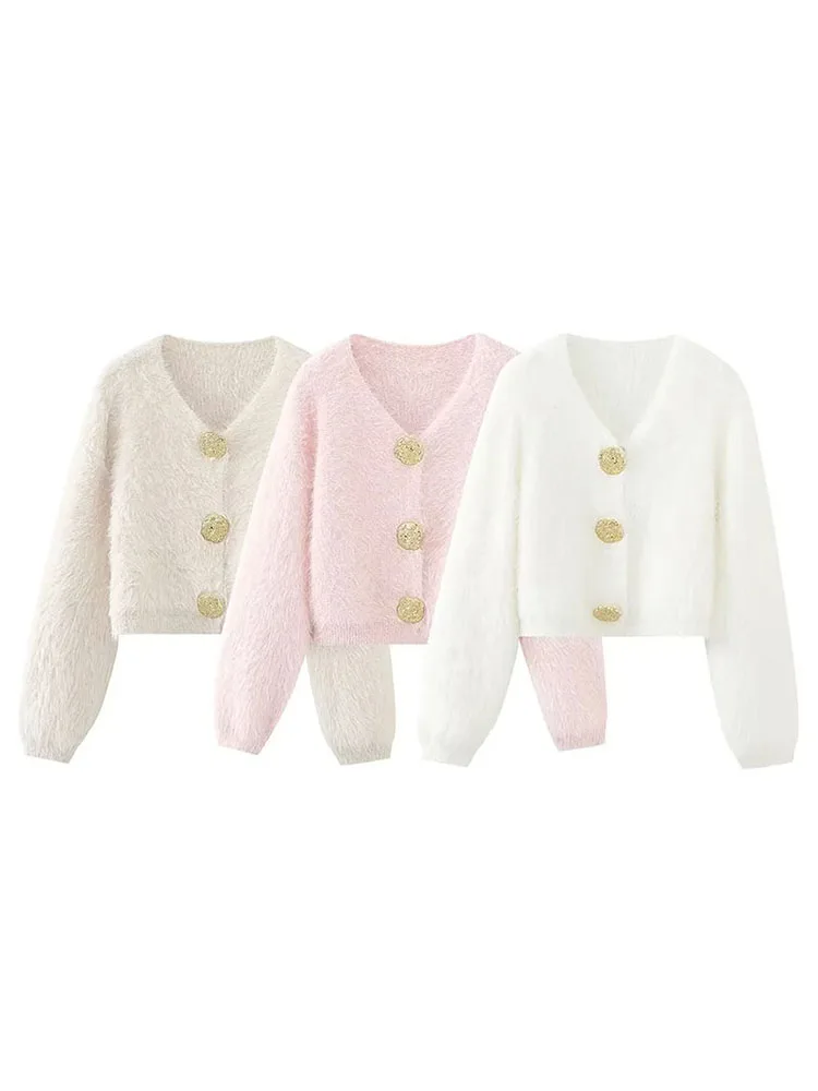 

ZADATA autumn new women's fashion casual retro V-neck long-sleeved button-down versatile cardigan suitable for commuting