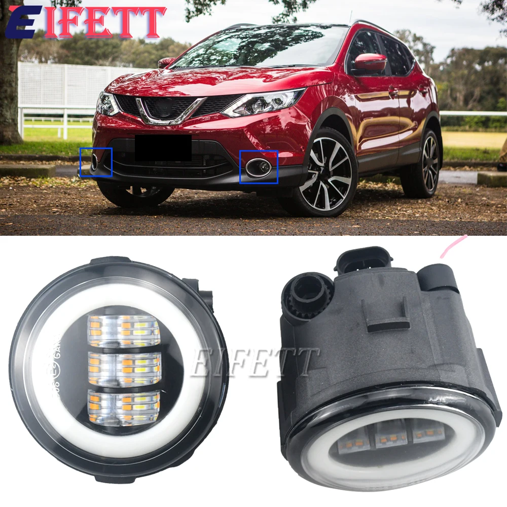 

2 X Angel Eye Fog Light Assembly For Nissan QASHQAI J11 ROGUE 2015 2016 2017 Car LED Lens Daytime Running Fog Lamp DRL H11 12V