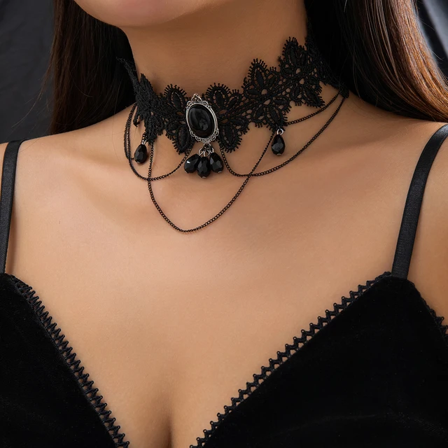 Collana Girocollo Gotica In Pizzo Con Cristallo - Stile Vampiro Punk Per Donne - Foto 7