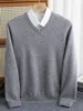 2024 Autumn Winter Men V-neck Wool Sweater Long Sleeve Pullover 100% Merino Wool Knitwear Smart Casual Basic Cashmere Clothing 3