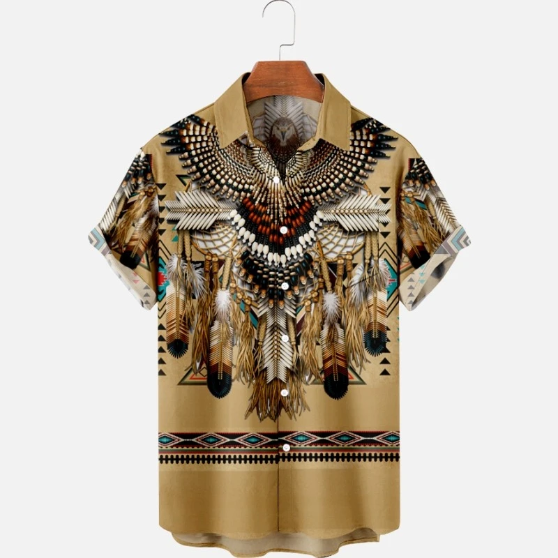 2022 Men's Fashion Shirts One Button Comfort Casual Shirts Hawaiian Indian 3d Print Oversized Beach Short Sleeve Shirts