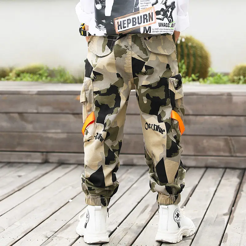 

2023 New Boys Camouflage Loose Casual Cargo Pants Fashion Korean Street Style Hip Hop Trousers Wide Leg Pant with Vacation 4-12Y