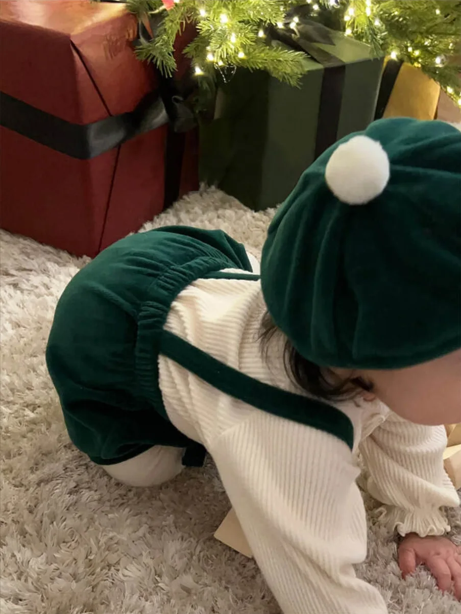 4899 Baby Clothes Winter New Baby Boy's Suspenders Pants Christmas Clothes Velvet Strap Pants