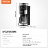 VEVOR 8-12 Cups Coffee Maker with Grinder Grind and Brew Coffee Maker &Adjustable Grinding Coarseness for Home Office Restaurant 6