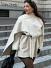 Winter Woolen Women's Scarf Collar Coat Solid Pockets Long Sleeve Loose Midi Overcoats 2024 Autumn Winter Lady Fashion Outwear 1