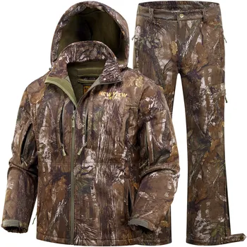 Abbigliamento da caccia mimetico per uomo, giacca e pantaloni da caccia caldi invernali, tuta da caccia foderata in pile per caccia con fiocco d'anatra di cervo