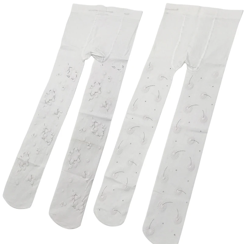 Spring 80D Kids Opaque White Nylon Printed Floral Butterfly Velvet Stretchy Tights Children Wedding White Graphic Tights kids socks kids pantyhose toddler tights kids leggings