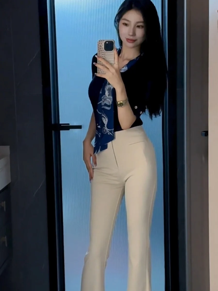 High Waist Bell Bot Pants Women's High Elastic Slimming Long Trousers Dragging Floor Summer New Arrival Dongda Gate