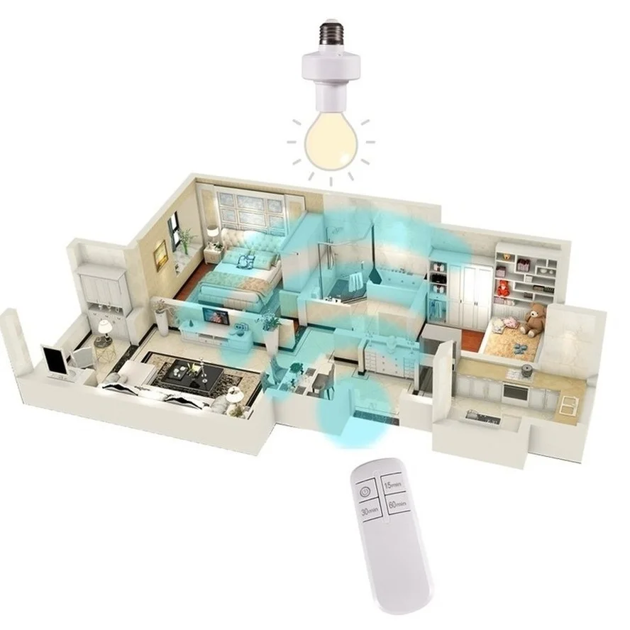 Wireless remote control smart timer switch E27 lamp holder 110V 220V house multi light switch baby room bedroom timer