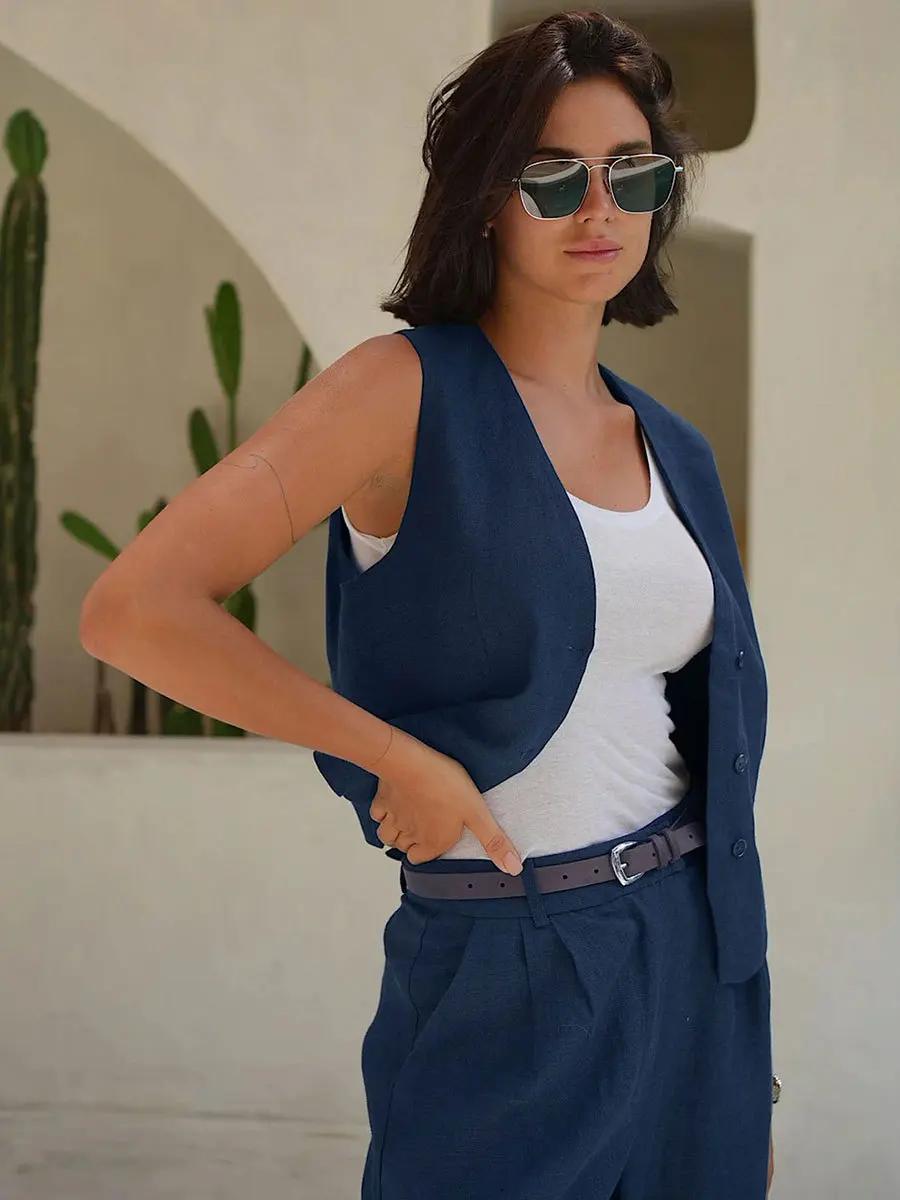 Chaleco informal ajustado para mujer, top de verano sin mangas de color liso, cárdigan de moda de un solo pecho, chaleco de mujer