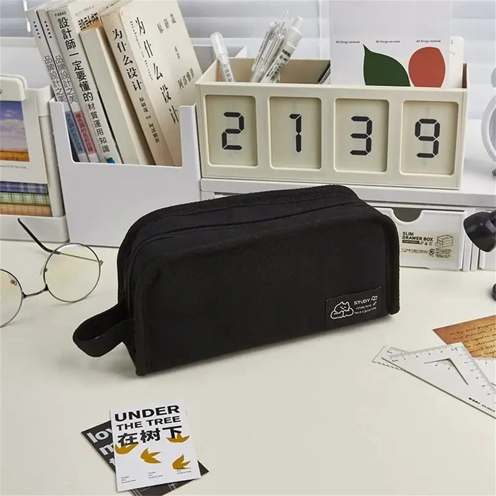 Ins Simplicity Pencil Case Pen Bag Solid Color White Black Pencil Bag Canvas High Capacity Stationery Storage Bag Student