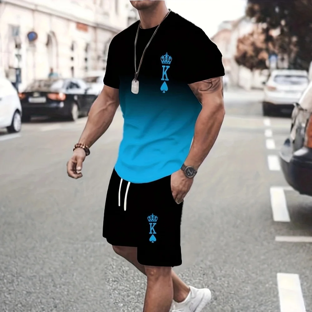 Summer Beach Shorts Suit 3D Casual Men's T-Shirt Suit Sportswear Men's Short Sleeve Shorts Suit Men's T-Shirt Breathable Suit 2