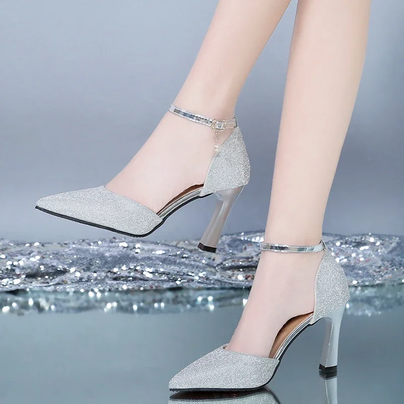2025 Thick-heeled High-heeled Shoes Female Fairy Wind Summer New All-match Girl Pointed Toe Strap Sandals for Women&rsquo;s
