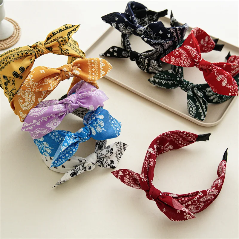 2 Fasce Paisley Elasticizzate Per Donna - Bandana Con Fiocco Boho Stile Vintage - Bianco E Nero