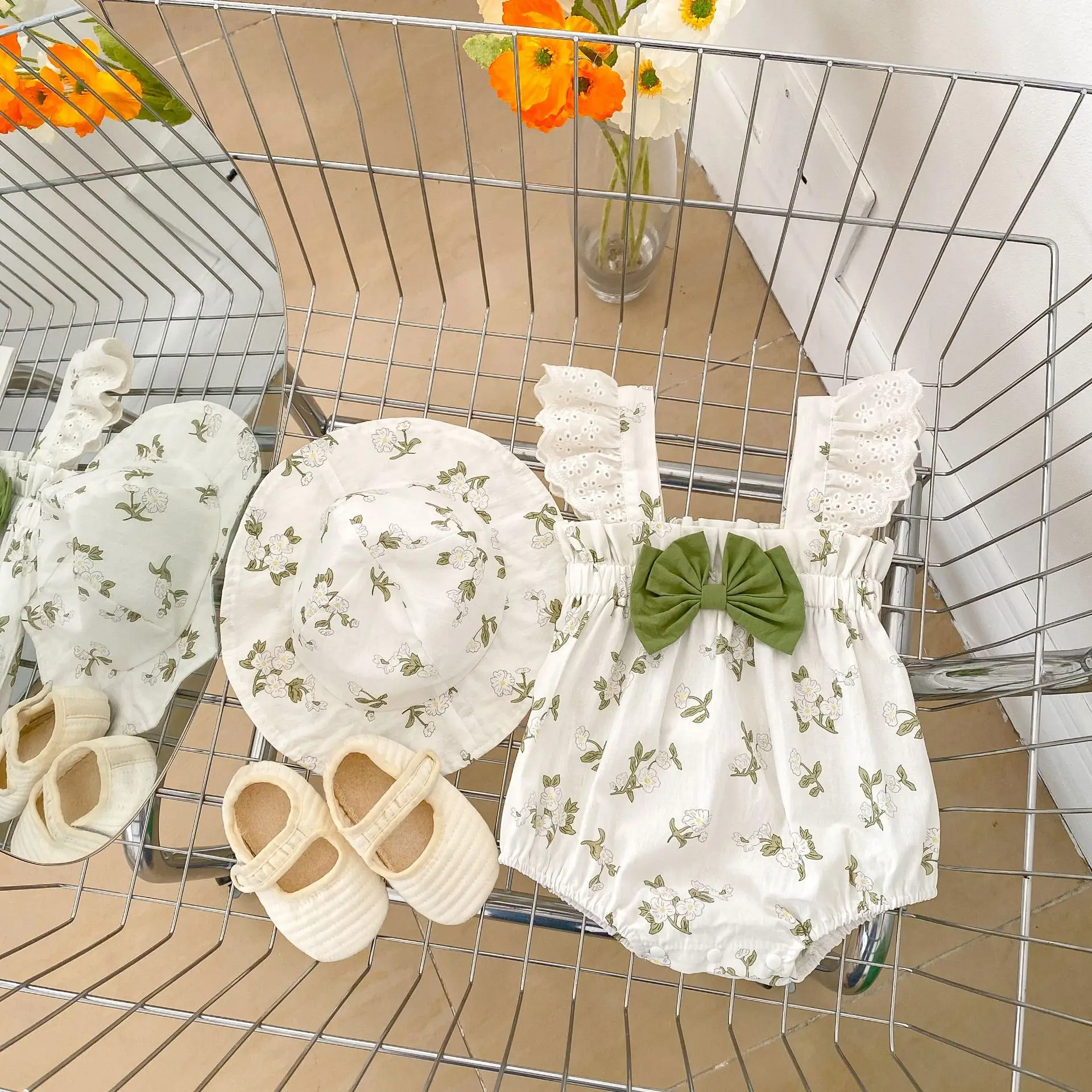 Summer Newborn Girls Floral Bodysuits Set