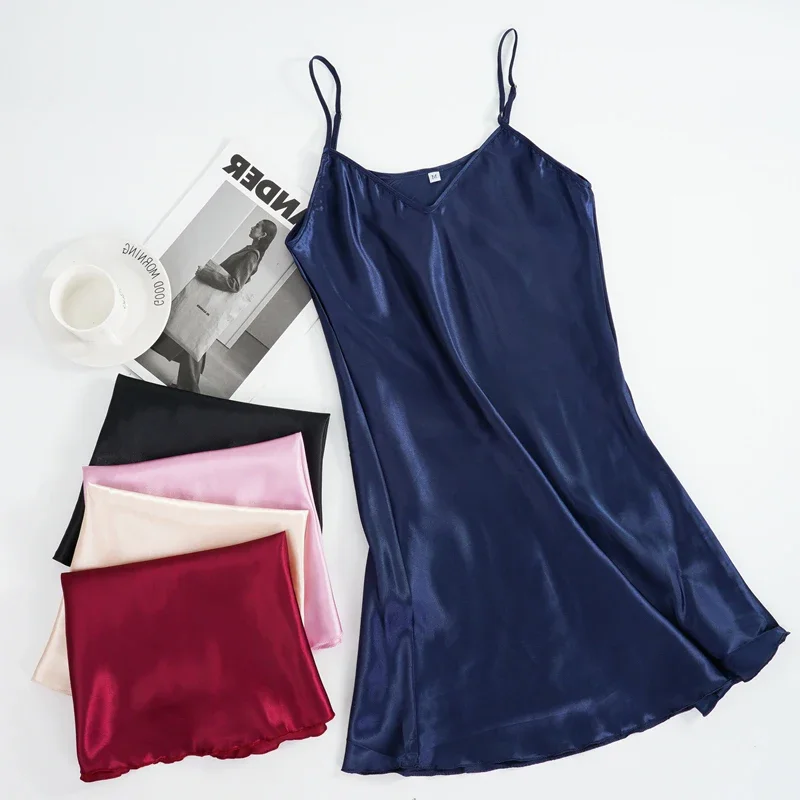 Ladies Silk Satin Night Dress Sleeveless V-neck Nightgown Nightdress Plus Size Sleepwear for Women M-2XL women nightgowns,women nightdresses,sleeping dress