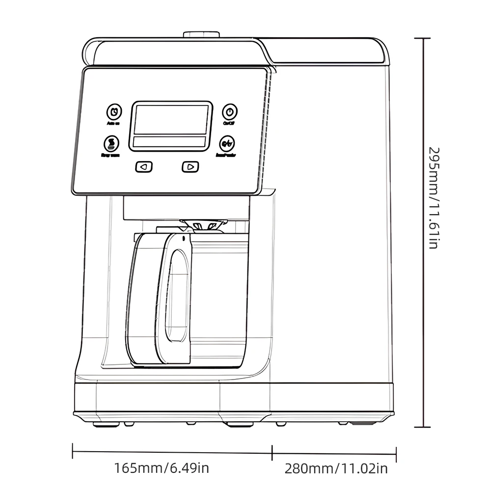 Drip Coffee Maker 5-10 Cup American Coffee Machine with Built-in Grinder 780ml Water Tank Americano Grind and Brew Maker