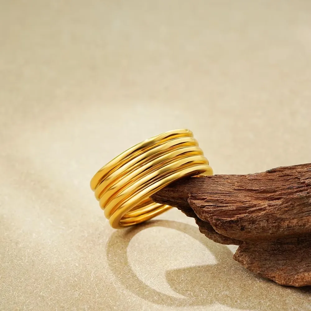 Punk Minimalist Three Layers Metal Circle Rings Smooth Gold&silver Color Colorblocked Simple Finger Ring for Women Men Bijoux