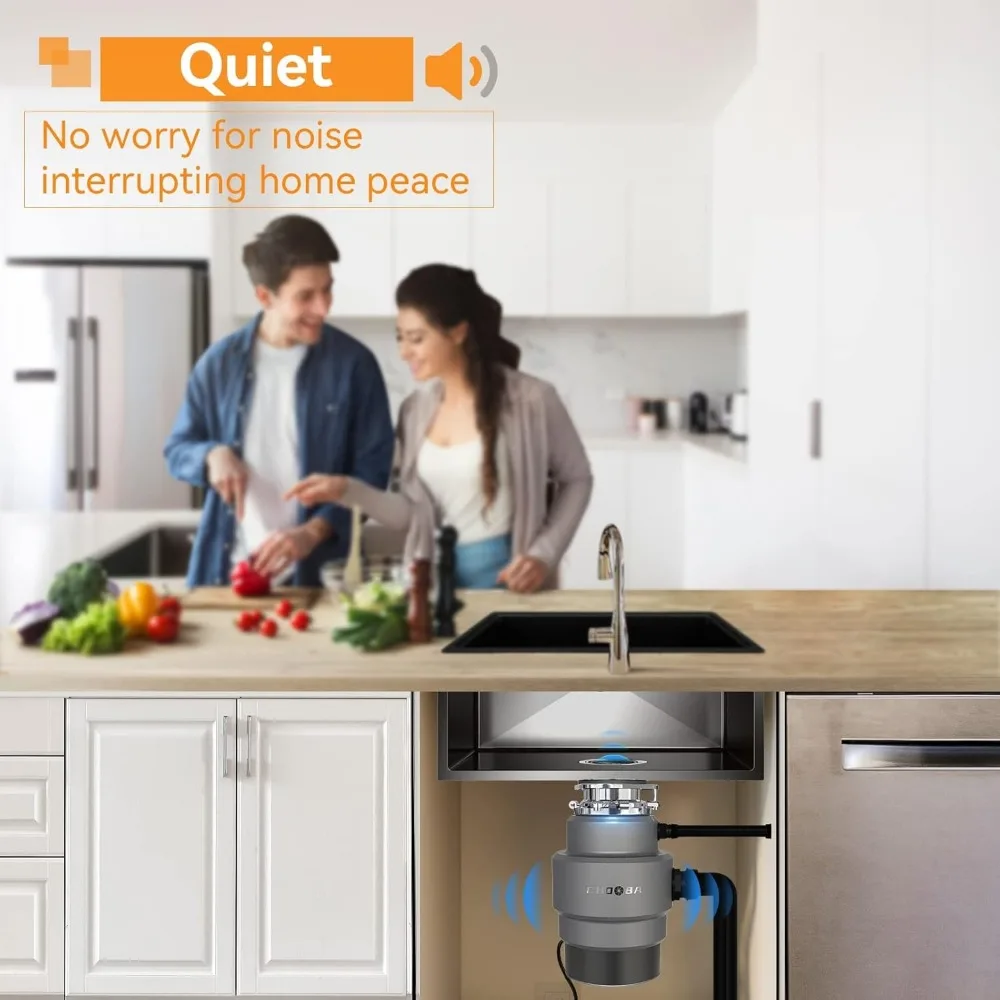 Garbage Disposal 3/4HP, Food Waste Continuous Feed, Garbage with Power Cord,Quiet Garbage,the splash guard has been redesigned 6