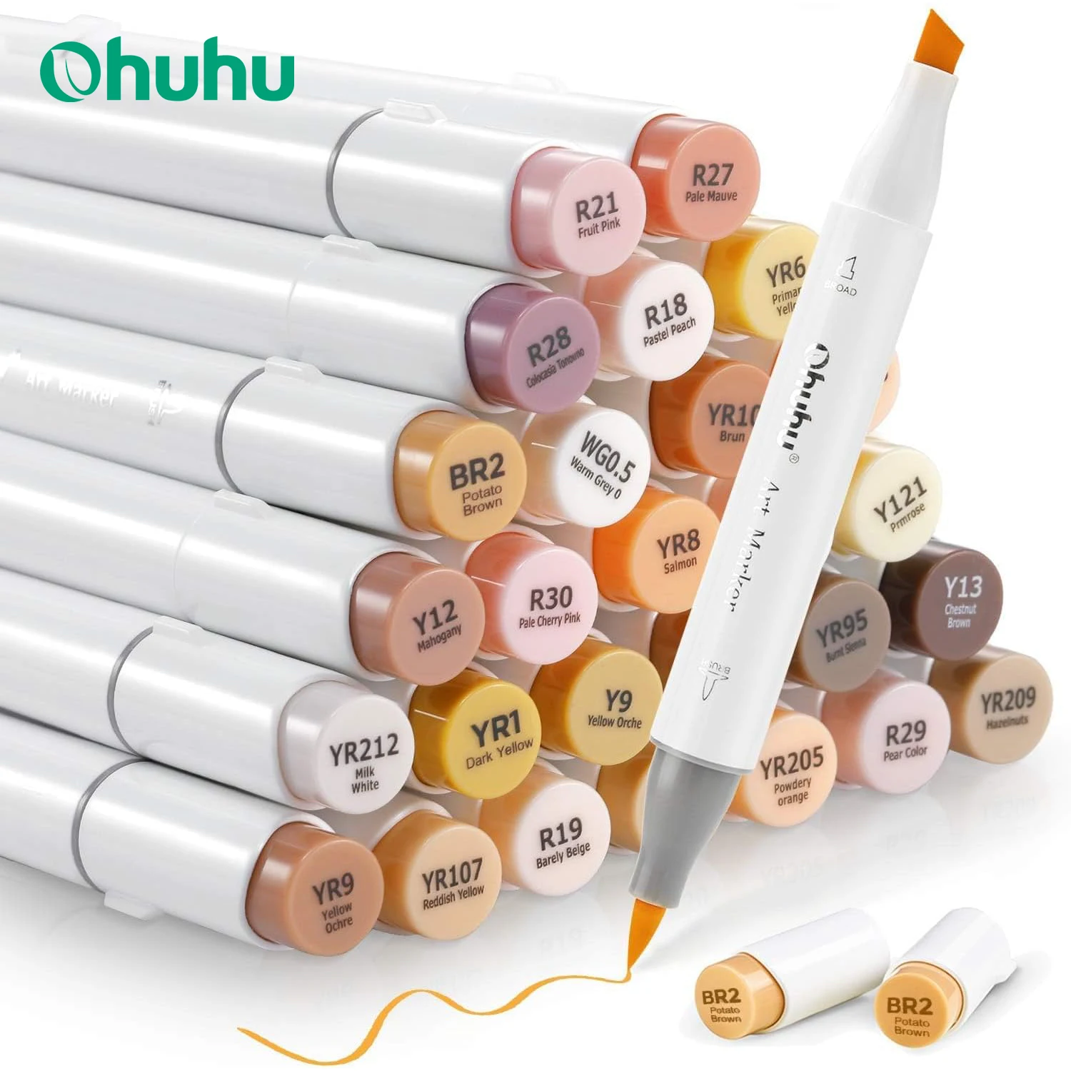 Ohuhu Honolulu 36 Skin Colors Marker Pen Set Alcohol Art Markers Refillable Dual Tips Sketching Drawing School Art Supplies