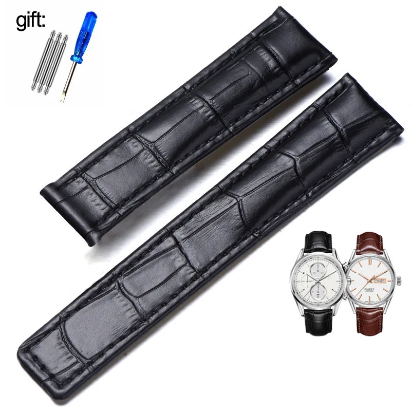 Elegant Genuine Leather Watch Strap - Black/Brown, 19mm-22mm