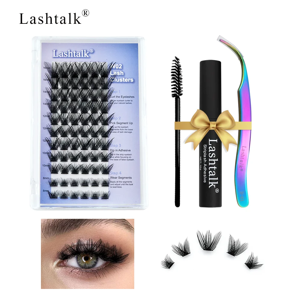 

Lashtalk DIY False Lashes Kit DIY W02 C/D Curl Lash Clusters Tweezer Adhensive Glue 1 Set Eyelash Extension 11 Lines 8-16mm