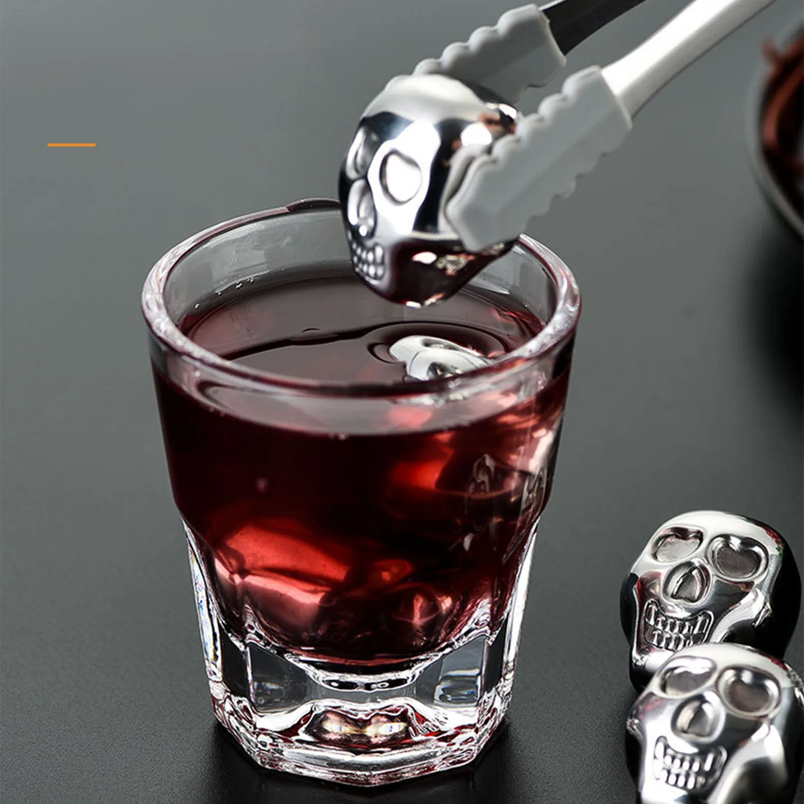 Ice Cubes Whiskey Stones Stainless Steel Wine Ice Cubes Skull Head Shaped Refreezable Chilling Ice Cubes Your Favorite Beverage Juice Drinking Supplies