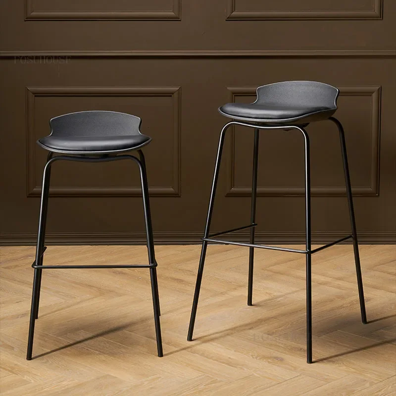 Scandinavia Leather Bar Chairs for Restaurant Bar Island Chair Designer Light Luxury Leisure Modern Minimalist High Stool