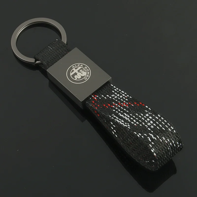 Luxury Leather Car Badge Keychain with Alfa Romeo Logo - Elegant Accessory