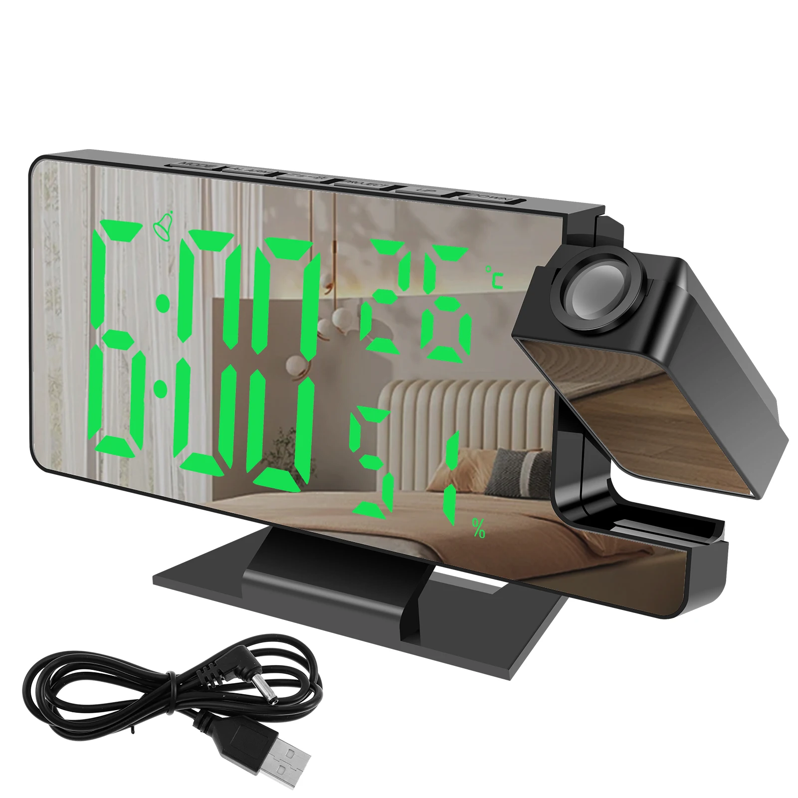 LED Digital Wecker Projektionsuhr mit 180er ° Drehbare Projektor-Spiegel-Projektionsuhr mit großem Bildschirm für den Home-Office-Tisch