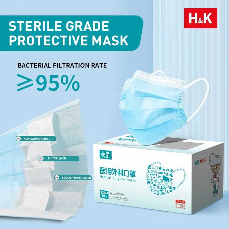 Masques faciaux bleus jetables, boîte de 50/100 pièces, Protection à 3 plis, bouclier de sécurité respirant et confortable pour usage domestique et au bureau