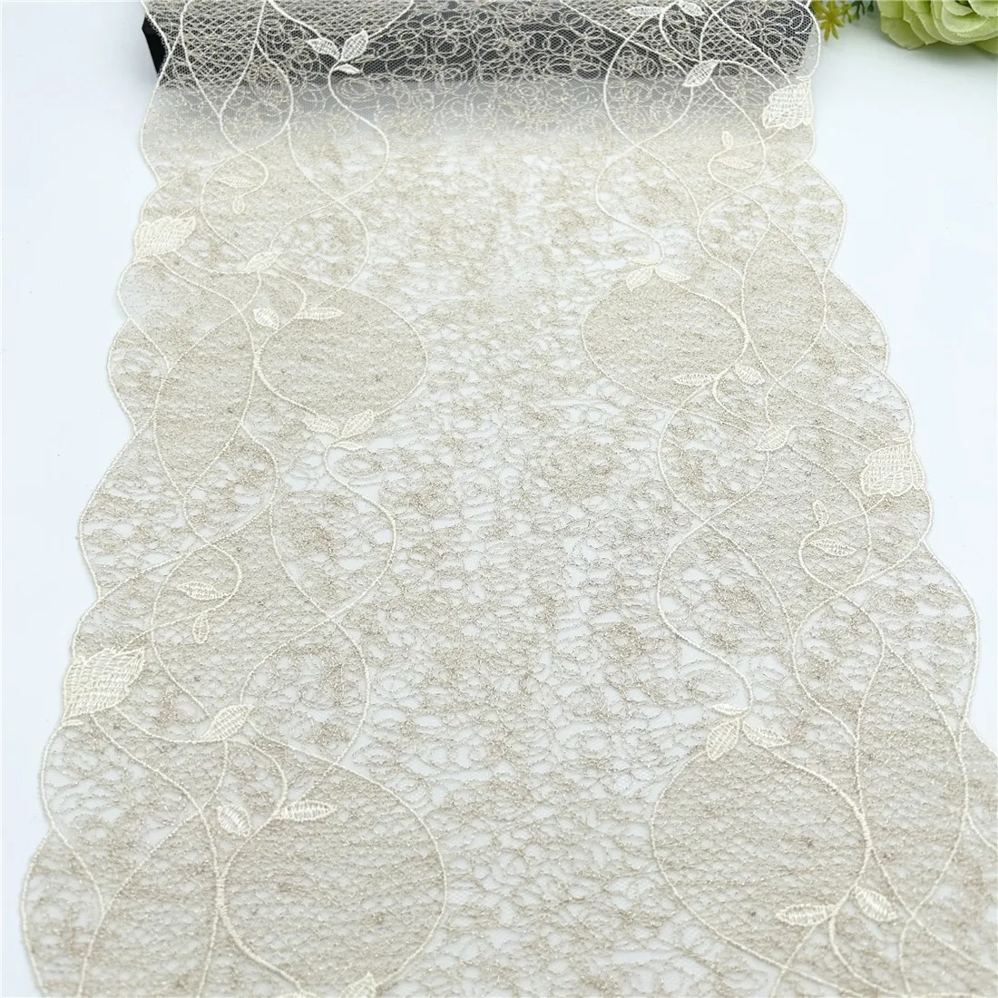 3y/Lot Width 9 3/4 inch 25cm Beige Shimmer No-elastic Embroidery Lace Trim Wedding Sewing Craft DIY Apparel Fabric Accessory 6