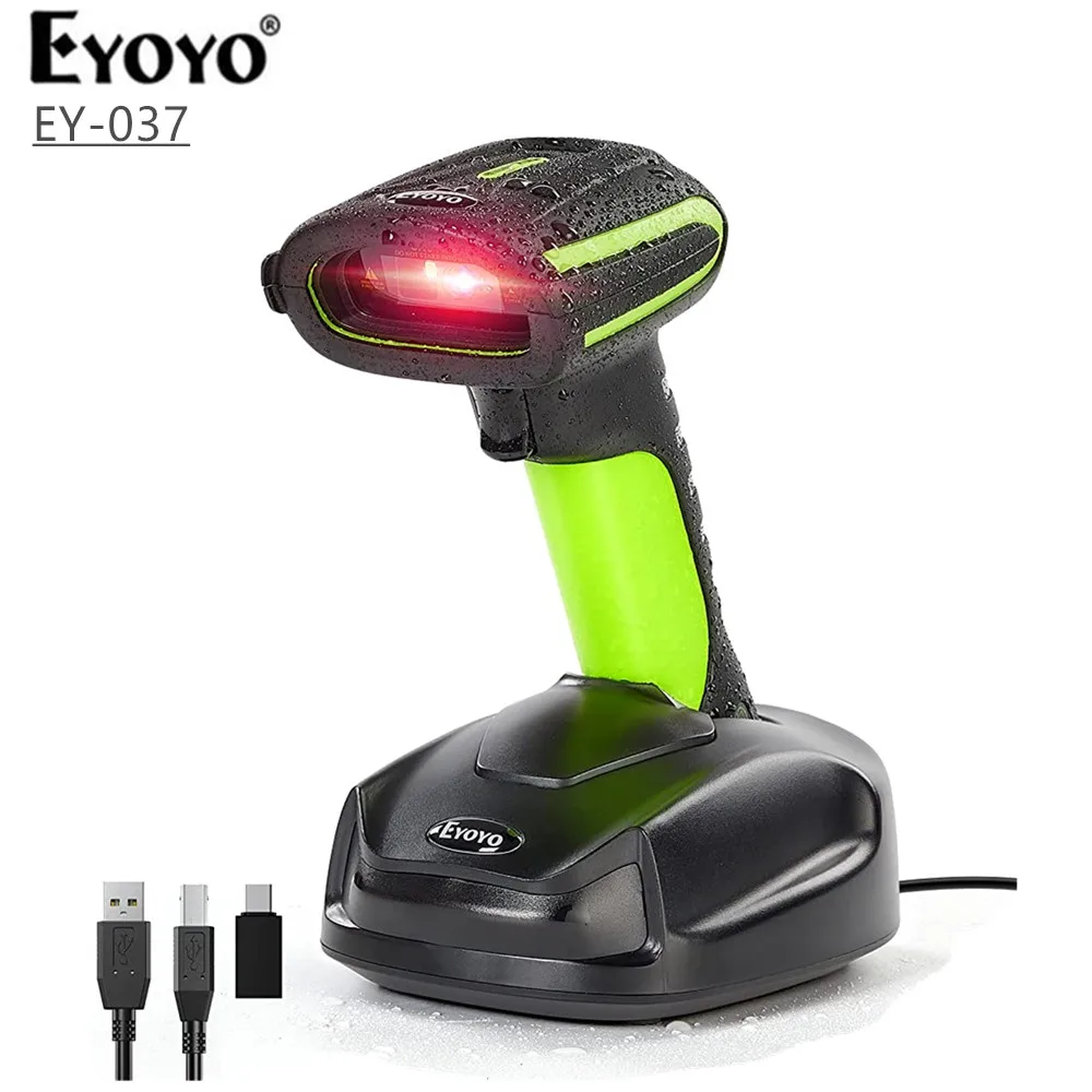Barcode Scanner Eyoyo 2D QR Industrial Barcode Scanner Wireless Charging Stand Rugged 3-in-1 Bluetooth Scanner Heavy Duty IP65 Waterproof Reader