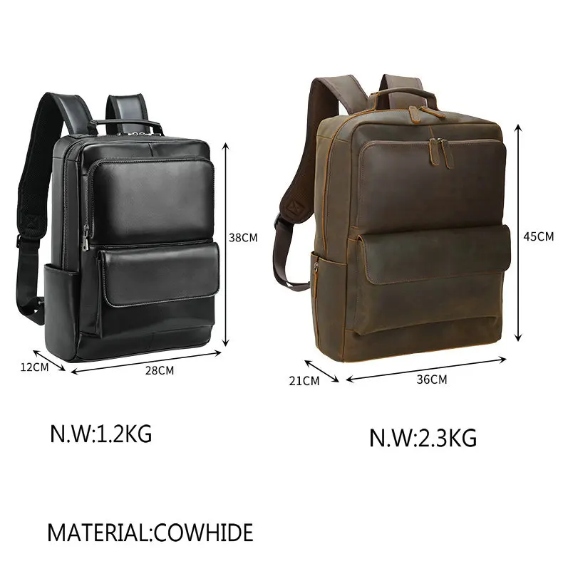 Unisex Black Leather Laptop Backpack Purse Bag