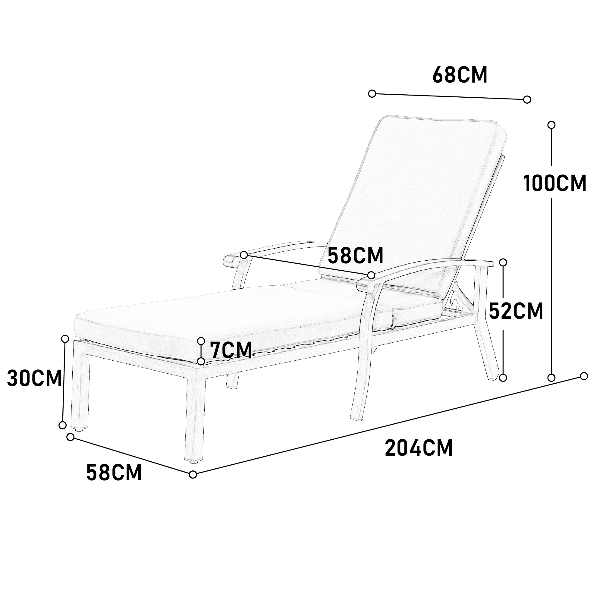 Waterproof Lounge Patio Chair with Cotton Cushion, Adjustable Reclining Rust-Resistant Aluminum Poolside Chaise Lounge Furniture – Detail 3