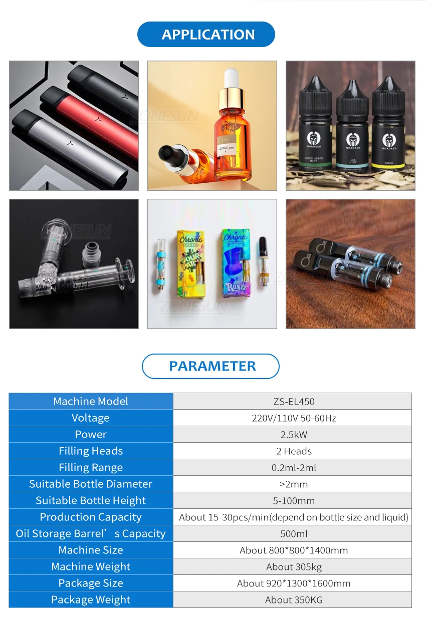 ZONESUN ZS-EL450 Automatic oil Cartridge Filling Capping Machine