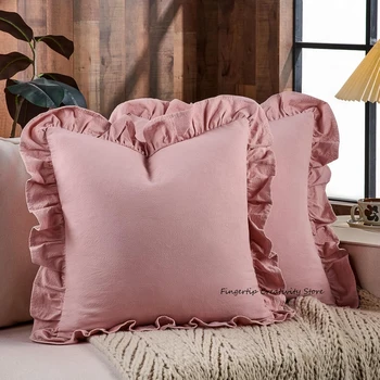 100% Cotton Ruffle Pillow Cover Soft Cotton Ruffle Pillowcase Rustic Boho Farmhouse Modern Home Decor for Bed Sofa Living Room 1