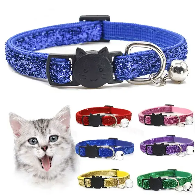 Cat Collar Pet Cat Collar with Bell Cat Face Collar Safety Buckle Cat Collar Glitter Velvet Collar Cat Collar Pet Cat Collar with Bell Cat Face Collar Safety Buckle Cat Collar Glitter Velvet Collar