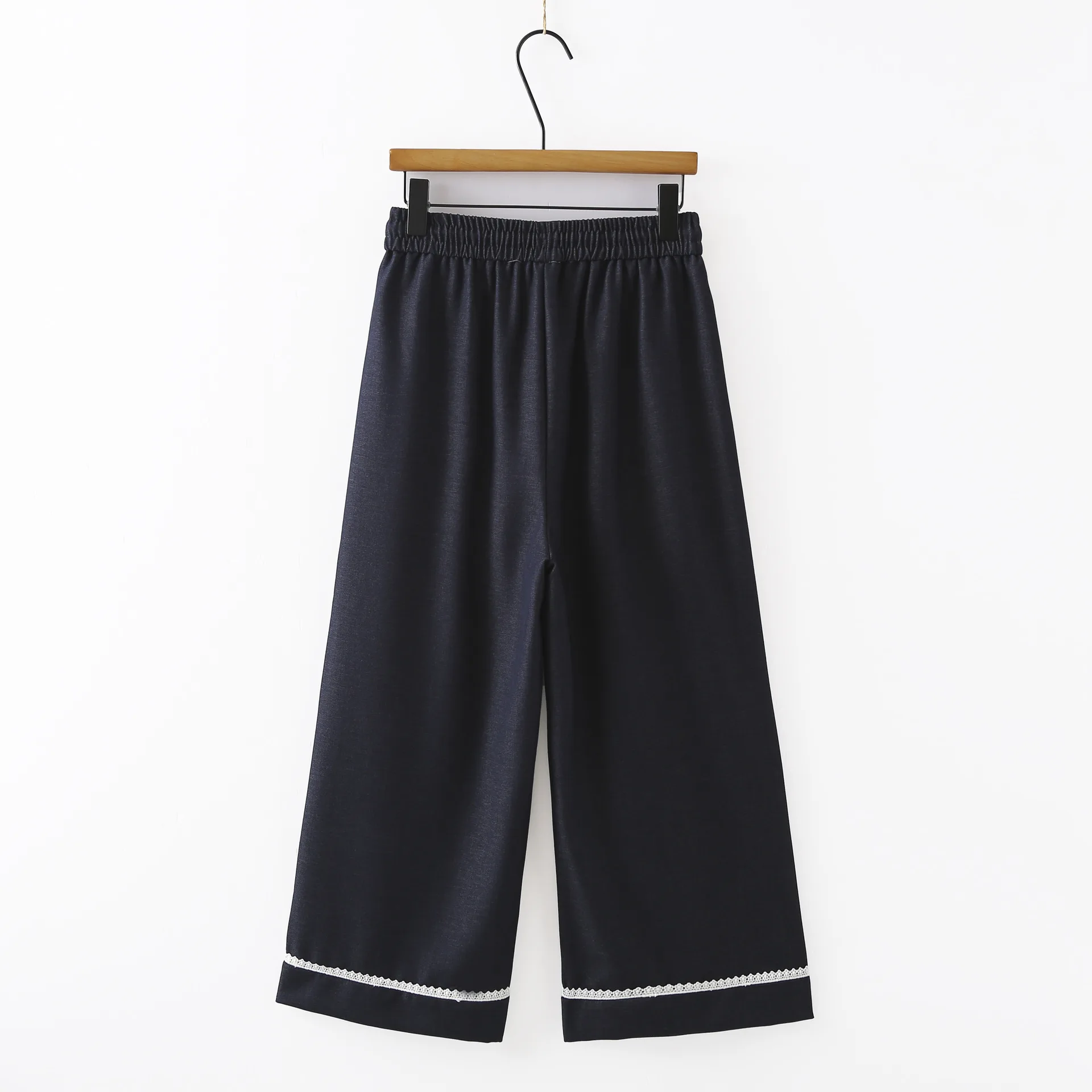 Fashion Plus Size Women's Wide Leg Trousers Autumn New Style Casual Lace Patchwork Straight Pants Loose Full Length Bottoms 375