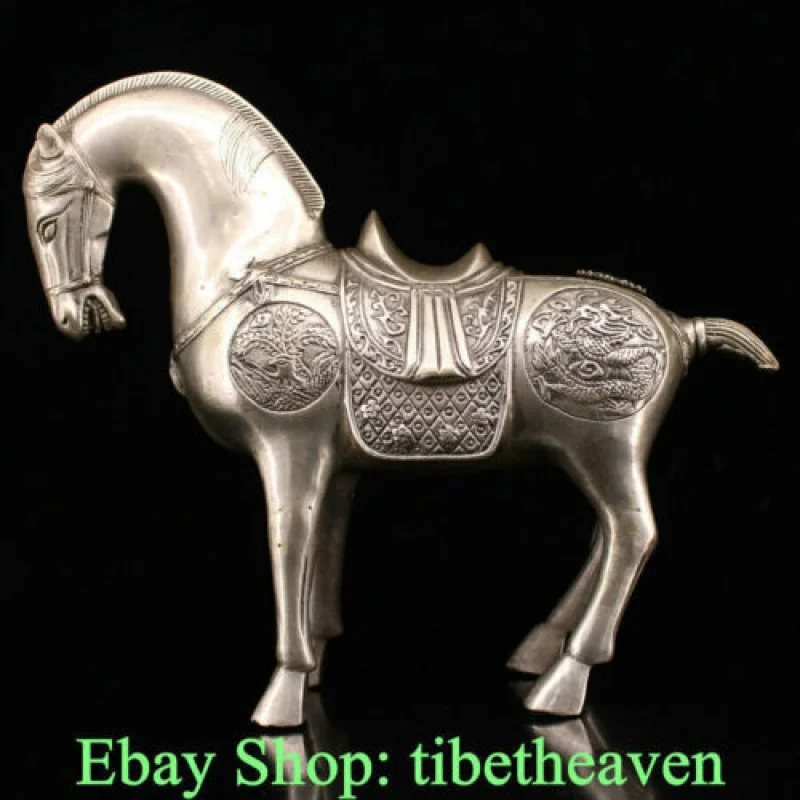 

9.6" Old China Silver Feng Shui 12 Zodiac Year Tang Horse Success Sculpture