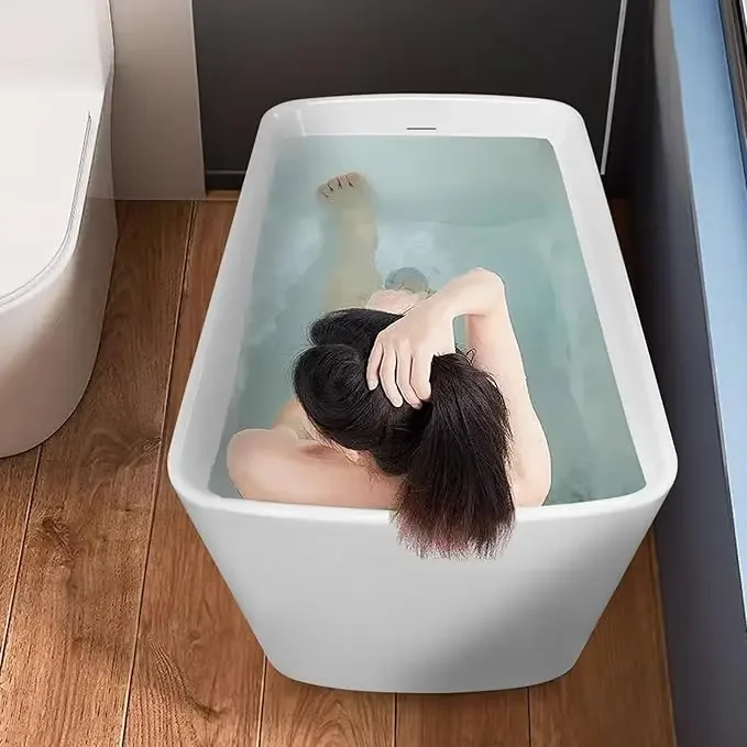 49"Acrylic Free Standing Tub, Soaking Tub with Seat Desgin,Modern Soaking Bathtub with  Certified,Brushed Nickel Overflow 4