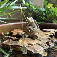 Creative Rope Fishing Turtle Statue Cute Simulation Turtle Resin Figurine Animal Sculpture Ornament Outdoor Home Garden Decor 2
