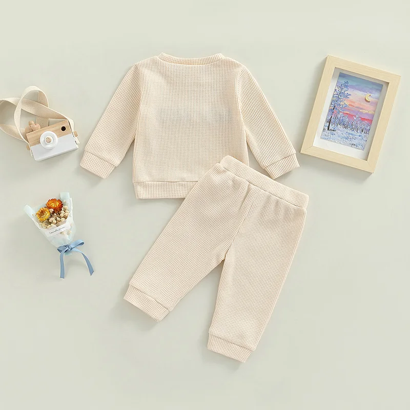 0-24M neonato ragazzi ragazze Waffle abbigliamento autunno lettera arcobaleno modello manica lunga felpa Pullover pantaloni 2 pezzi vestiti Set