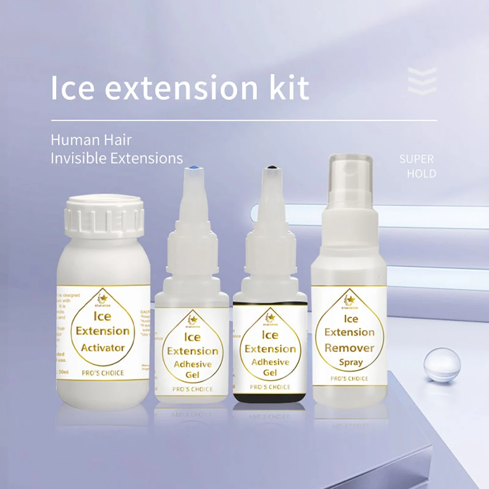 ice-hair-extension-glue-gel-kit-per-l'incollaggio-a-freddo-extension-per-capelli-kit-di-adesivo-e-rimozione-per-colla-a-quattro-bottiglie