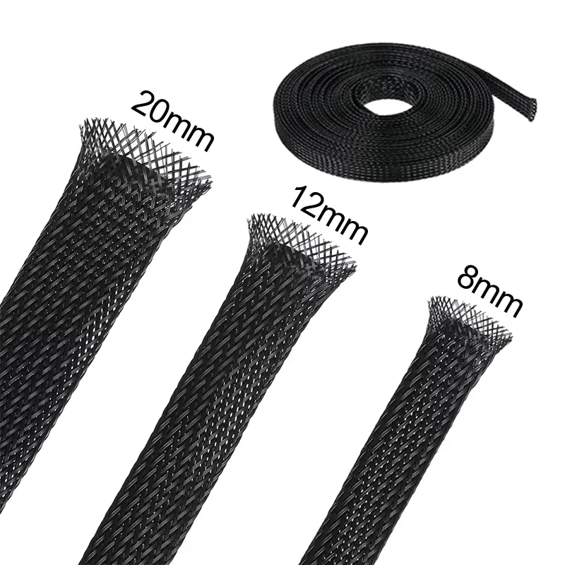 3 M/9.85ft PET ขยาย Braided Sleeving ยืดหยุ่นลวดตาข่ายสีดําสําหรับทีวี PC สายป้องกันจากสัตว์เลี้ยงเคี้ยว 1