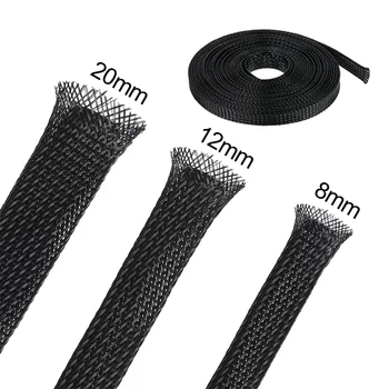 3 M/9.85ft PET ขยาย Braided Sleeving ยืดหยุ่นลวดตาข่ายสีดําสําหรับทีวี PC สายป้องกันจากสัตว์เลี้ยงเคี้ยว 1